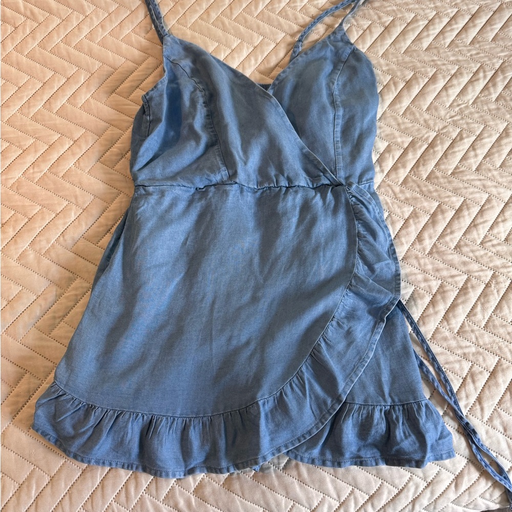Fashion Nova Denim Blue Ruffle Jumpsuit